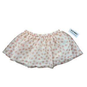 NWT Old Navy Pull-On Elastic Waist Floral Print Tulle Skirt One Size White Pink